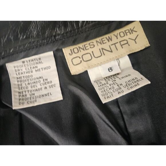 Vintage 90s Jones New York Black Leather Pants High Rise Straight Black Size 6 - Picture 5 of 5